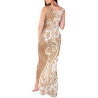 Polynesian Women's Day Tank Maxi Dress Brown Hibiscus Flowers With Polynesian Pattern LT05 - Polynesian Pride