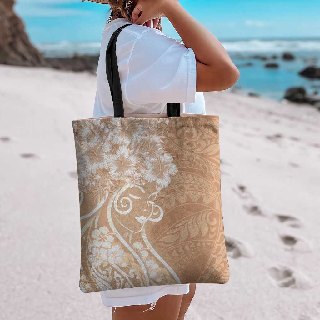 Polynesian Women's Day Tote Bag Brown Hibiscus Flowers With Polynesian Pattern LT05 - Polynesian Pride