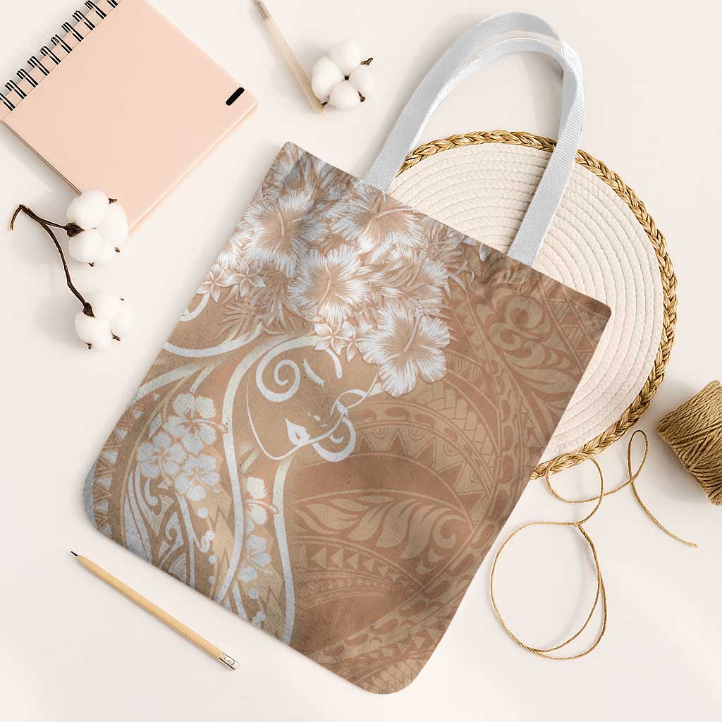 Polynesian Women's Day Tote Bag Brown Hibiscus Flowers With Polynesian Pattern LT05 White Strap One Size Brown - Polynesian Pride