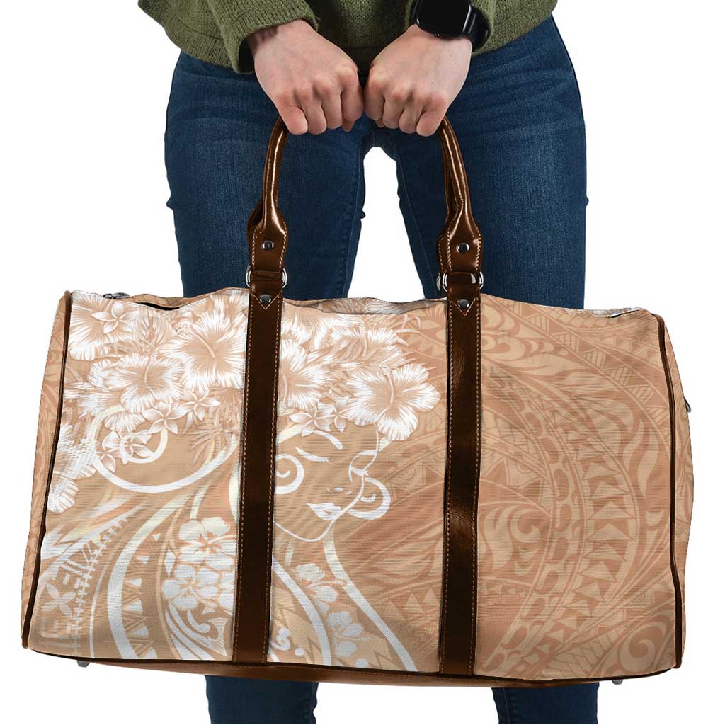 Polynesian Women's Day Travel Bag Brown Hibiscus Flowers With Polynesian Pattern