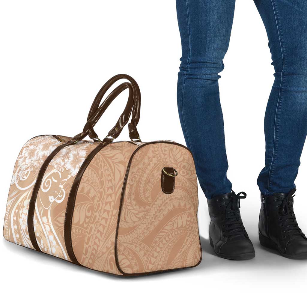 Polynesian Women's Day Travel Bag Brown Hibiscus Flowers With Polynesian Pattern