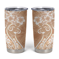 Polynesian Women's Day Tumbler Cup Brown Hibiscus Flowers With Polynesian Pattern