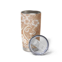Polynesian Women's Day Tumbler Cup Brown Hibiscus Flowers With Polynesian Pattern