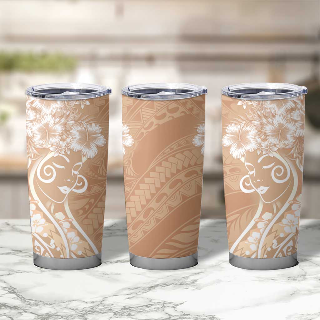 Polynesian Women's Day Tumbler Cup Brown Hibiscus Flowers With Polynesian Pattern