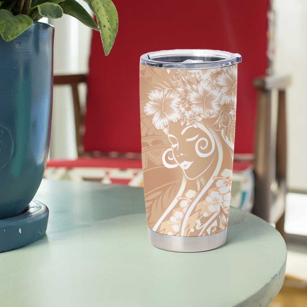 Polynesian Women's Day Tumbler Cup Brown Hibiscus Flowers With Polynesian Pattern