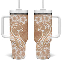 Polynesian Women's Day Tumbler With Handle Brown Hibiscus Flowers With Polynesian Pattern LT05 One Size: 40 oz Brown - Polynesian Pride