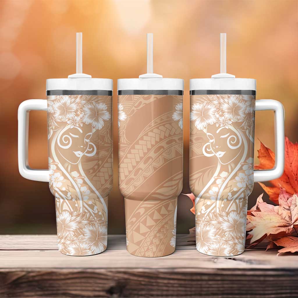 Polynesian Women's Day Tumbler With Handle Brown Hibiscus Flowers With Polynesian Pattern LT05 - Polynesian Pride