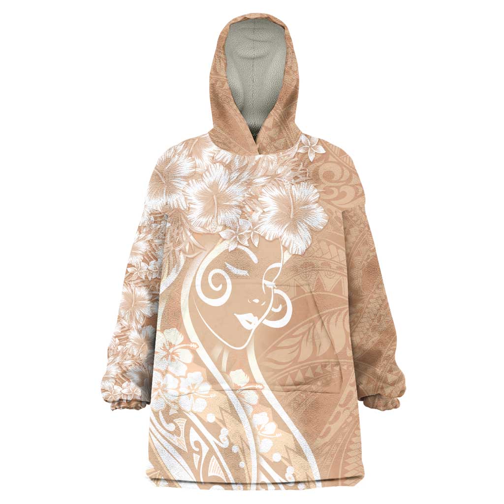 Polynesian Women's Day Wearable Blanket Hoodie Brown Hibiscus Flowers With Polynesian Pattern LT05 One Size Brown - Polynesian Pride