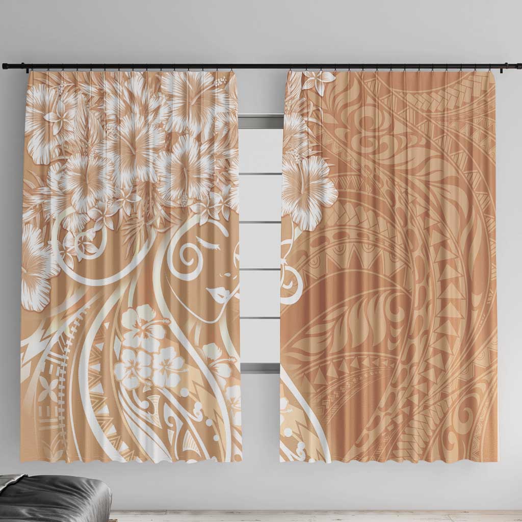 Polynesian Women's Day Window Curtain Brown Hibiscus Flowers With Polynesian Pattern LT05 With Hooks Brown - Polynesian Pride