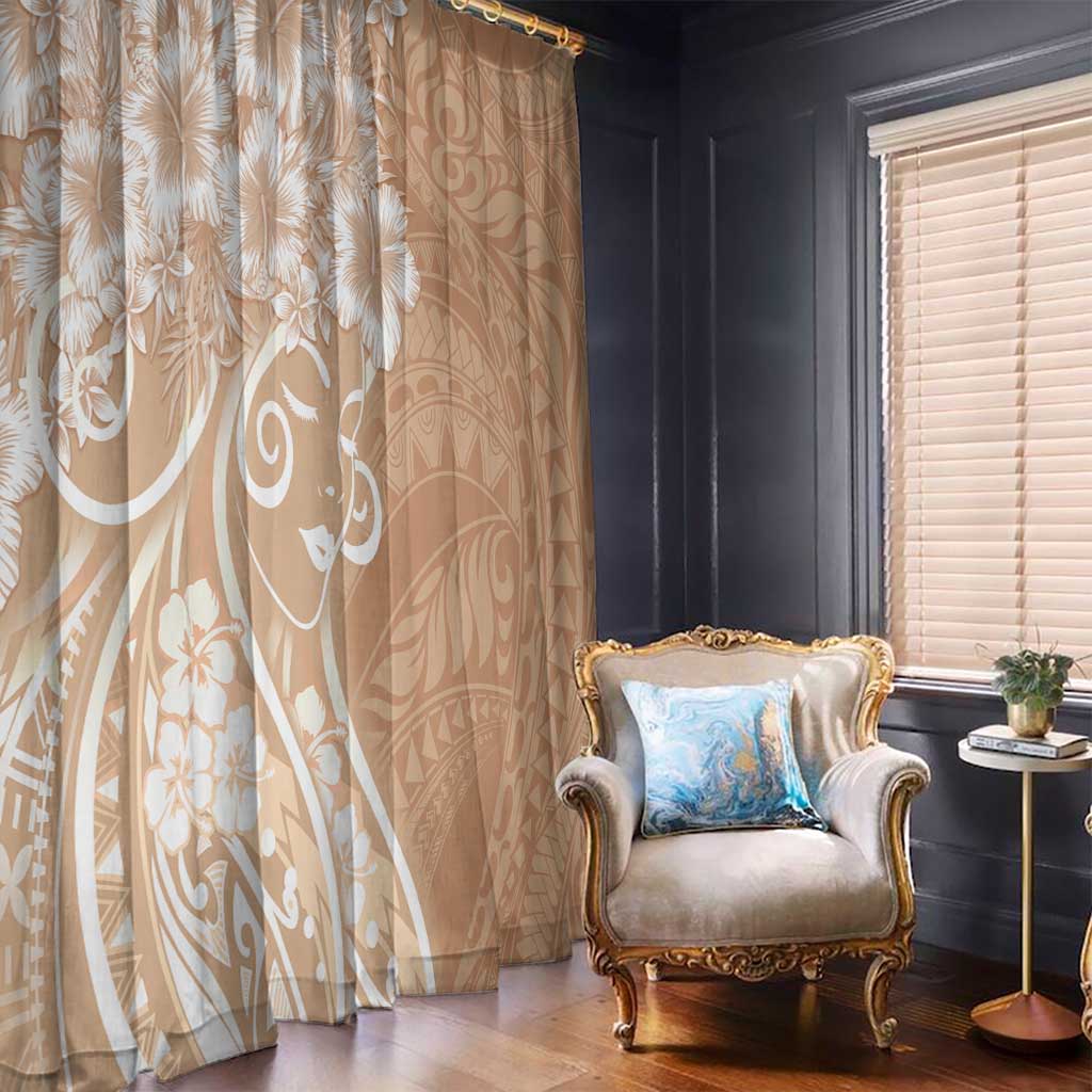 Polynesian Women's Day Window Curtain Brown Hibiscus Flowers With Polynesian Pattern LT05 - Polynesian Pride