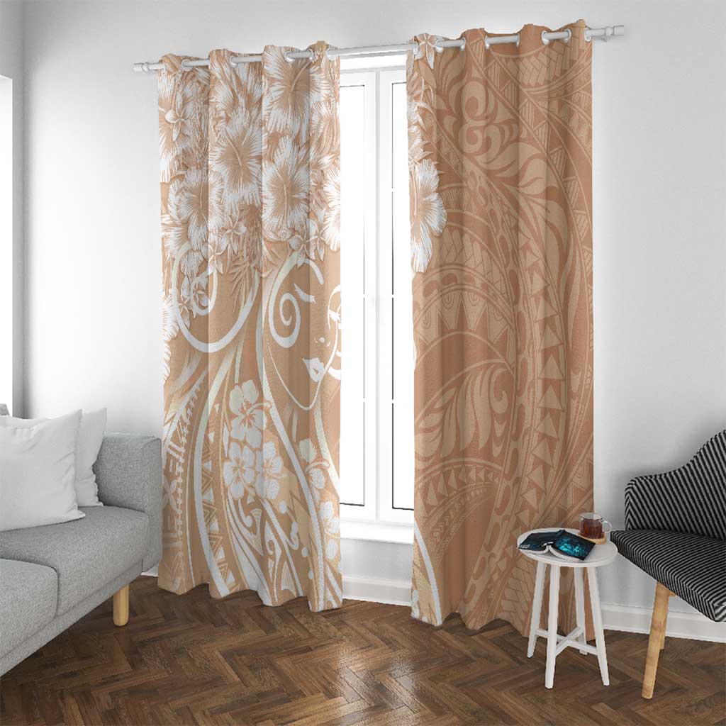 Polynesian Women's Day Window Curtain Brown Hibiscus Flowers With Polynesian Pattern LT05 With Grommets Brown - Polynesian Pride