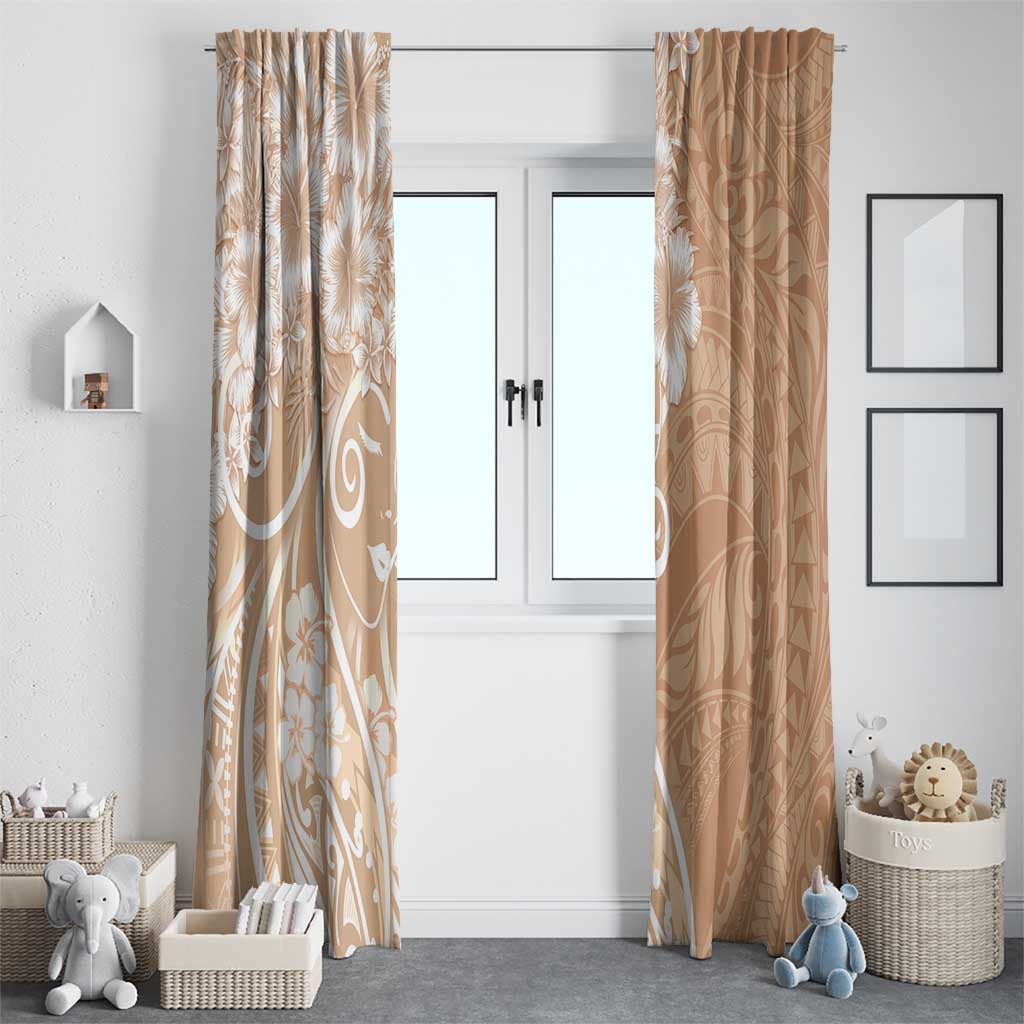 Polynesian Women's Day Window Curtain Brown Hibiscus Flowers With Polynesian Pattern LT05 - Polynesian Pride