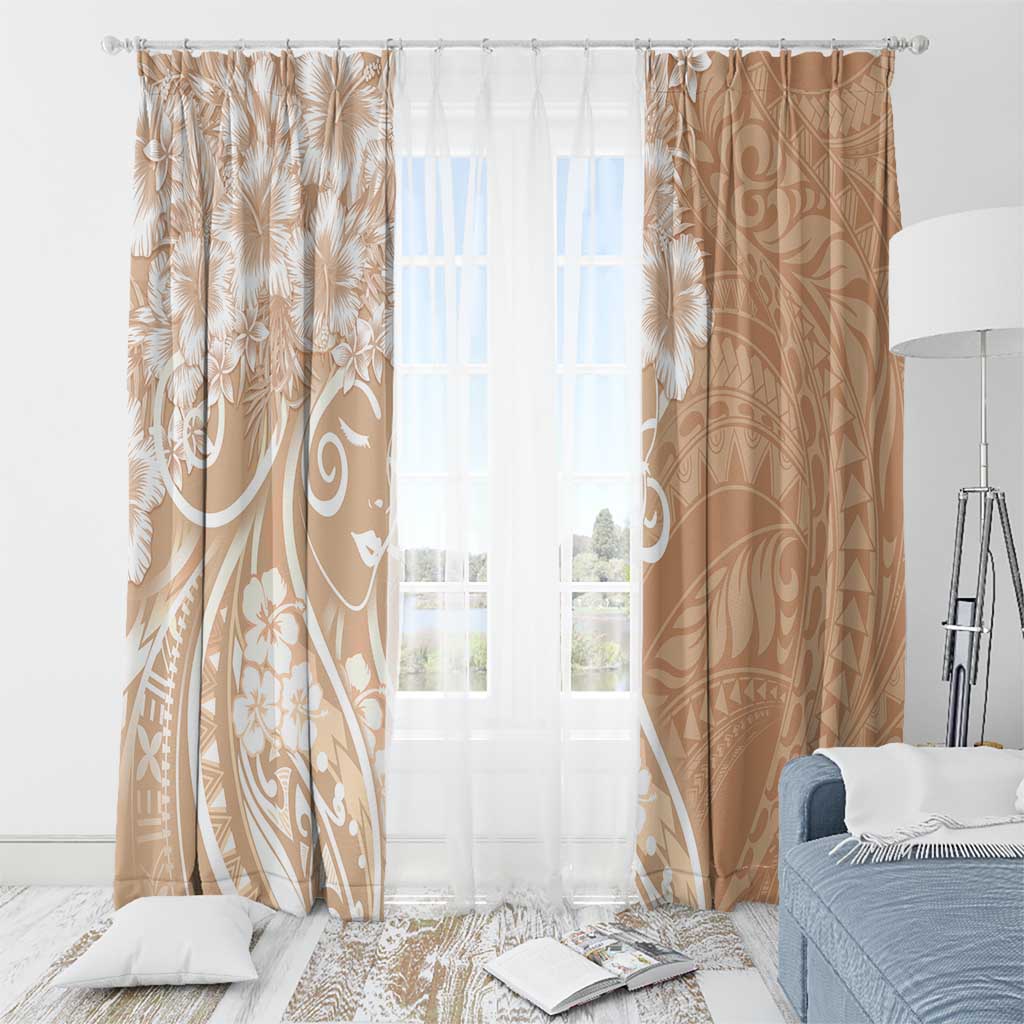 Polynesian Women's Day Window Curtain Brown Hibiscus Flowers With Polynesian Pattern LT05 - Polynesian Pride