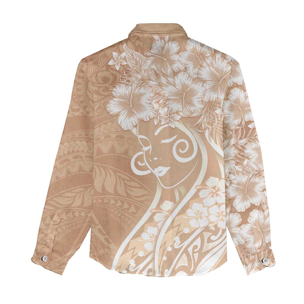 Polynesian Women's Day Women Casual Shirt Brown Hibiscus Flowers With Polynesian Pattern LT05 - Polynesian Pride