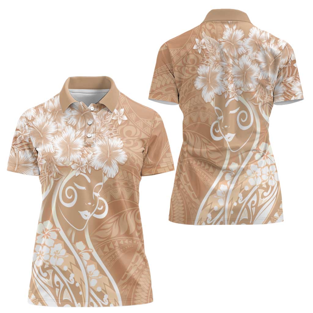 Polynesian Women's Day Women Polo Shirt Brown Hibiscus Flowers With Polynesian Pattern LT05 - Polynesian Pride