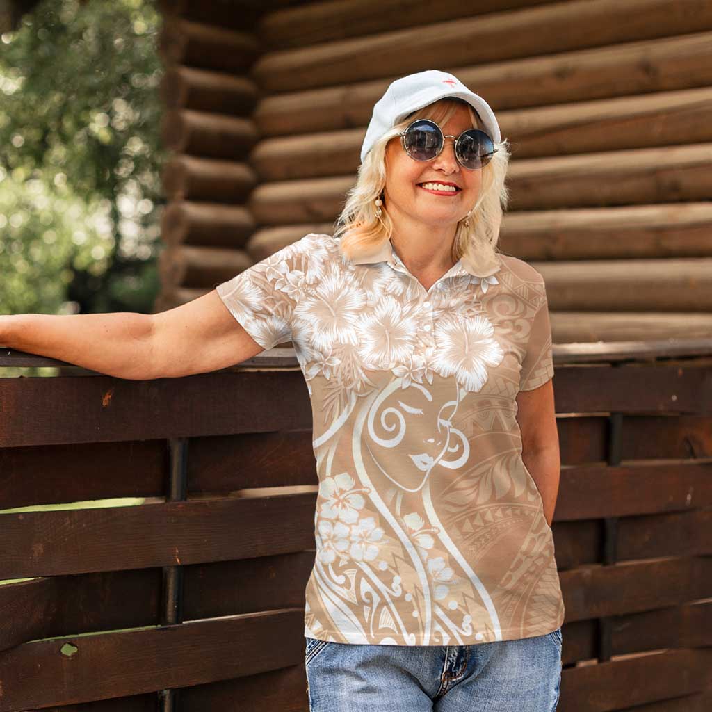 Polynesian Women's Day Women Polo Shirt Brown Hibiscus Flowers With Polynesian Pattern LT05 - Polynesian Pride
