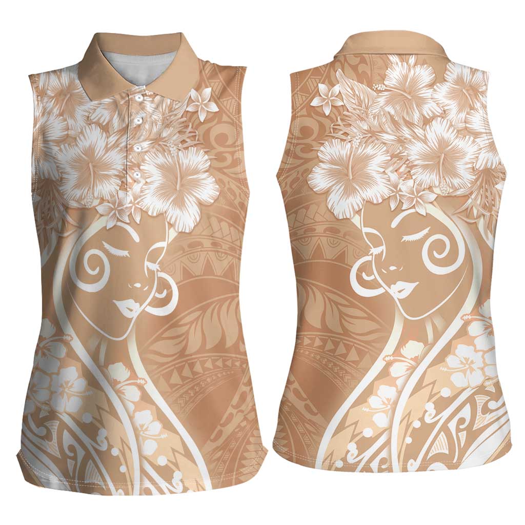 Polynesian Women's Day Women Sleeveless Polo Shirt Brown Hibiscus Flowers With Polynesian Pattern LT05 - Polynesian Pride