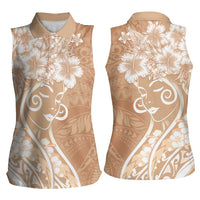 Polynesian Women's Day Women Sleeveless Polo Shirt Brown Hibiscus Flowers With Polynesian Pattern LT05 - Polynesian Pride