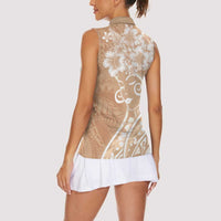 Polynesian Women's Day Women Sleeveless Polo Shirt Brown Hibiscus Flowers With Polynesian Pattern LT05 - Polynesian Pride
