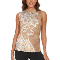 Polynesian Women's Day Women Sleeveless Polo Shirt Brown Hibiscus Flowers With Polynesian Pattern LT05 - Polynesian Pride
