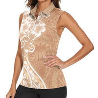 Polynesian Women's Day Women Sleeveless Polo Shirt Brown Hibiscus Flowers With Polynesian Pattern LT05 - Polynesian Pride