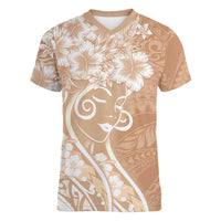 Polynesian Women's Day Women V-Neck T-Shirt Brown Hibiscus Flowers With Polynesian Pattern LT05 Female Brown - Polynesian Pride