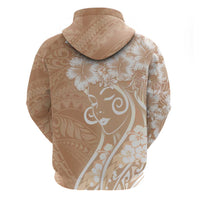 Polynesian Women's Day Zip Hoodie Brown Hibiscus Flowers With Polynesian Pattern LT05 - Polynesian Pride
