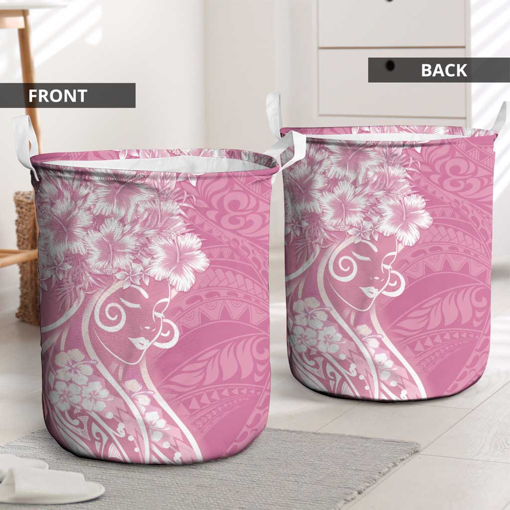 Polynesian Women's Day Laundry Basket Pink Hibiscus Flowers With Polynesian Pattern LT05 - Polynesian Pride