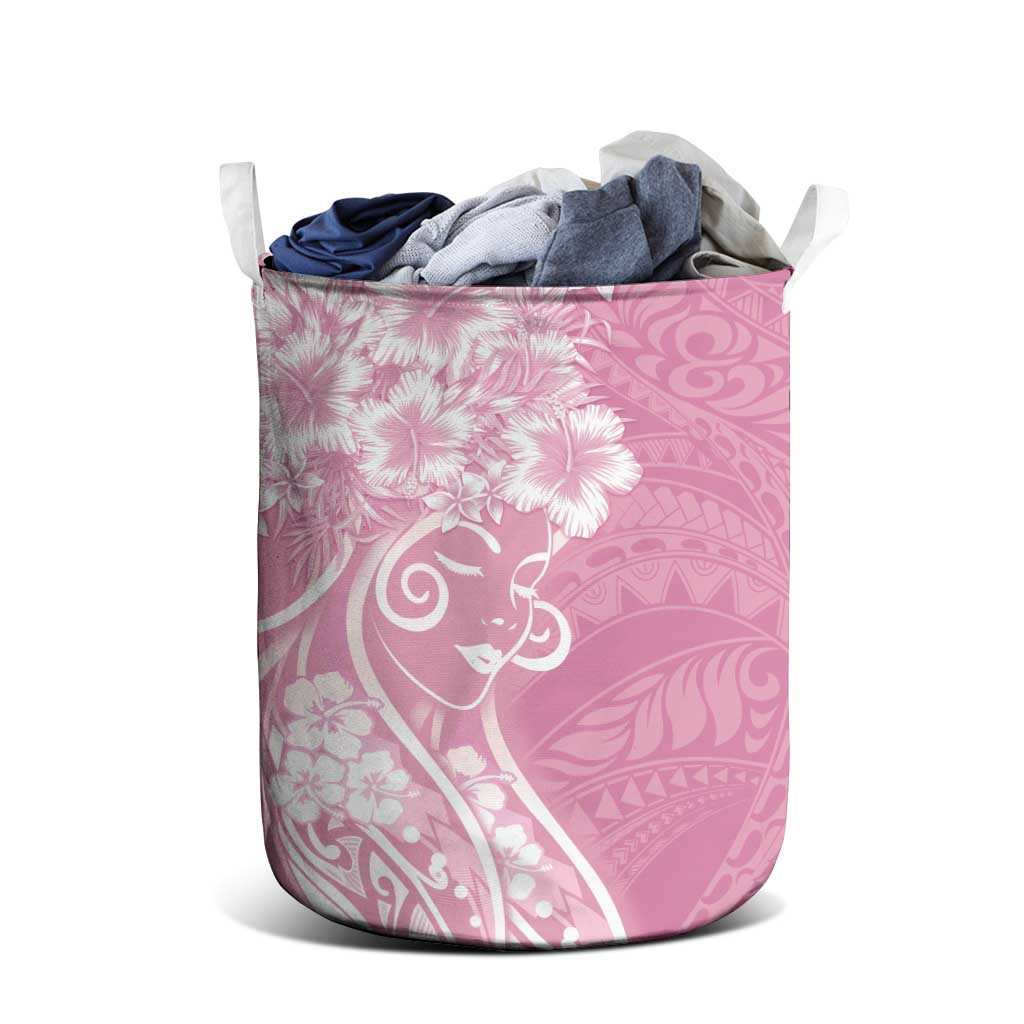 Polynesian Women's Day Laundry Basket Pink Hibiscus Flowers With Polynesian Pattern LT05 - Polynesian Pride
