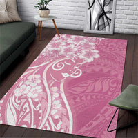 Polynesian Women's Day Area Rug Pink Hibiscus Flowers With Polynesian Pattern