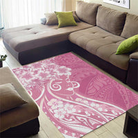 Polynesian Women's Day Area Rug Pink Hibiscus Flowers With Polynesian Pattern