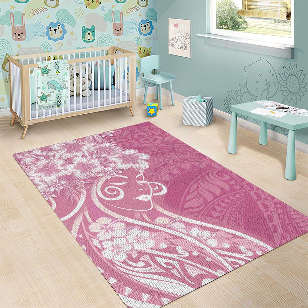 Polynesian Women's Day Area Rug Pink Hibiscus Flowers With Polynesian Pattern