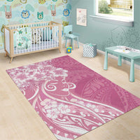 Polynesian Women's Day Area Rug Pink Hibiscus Flowers With Polynesian Pattern