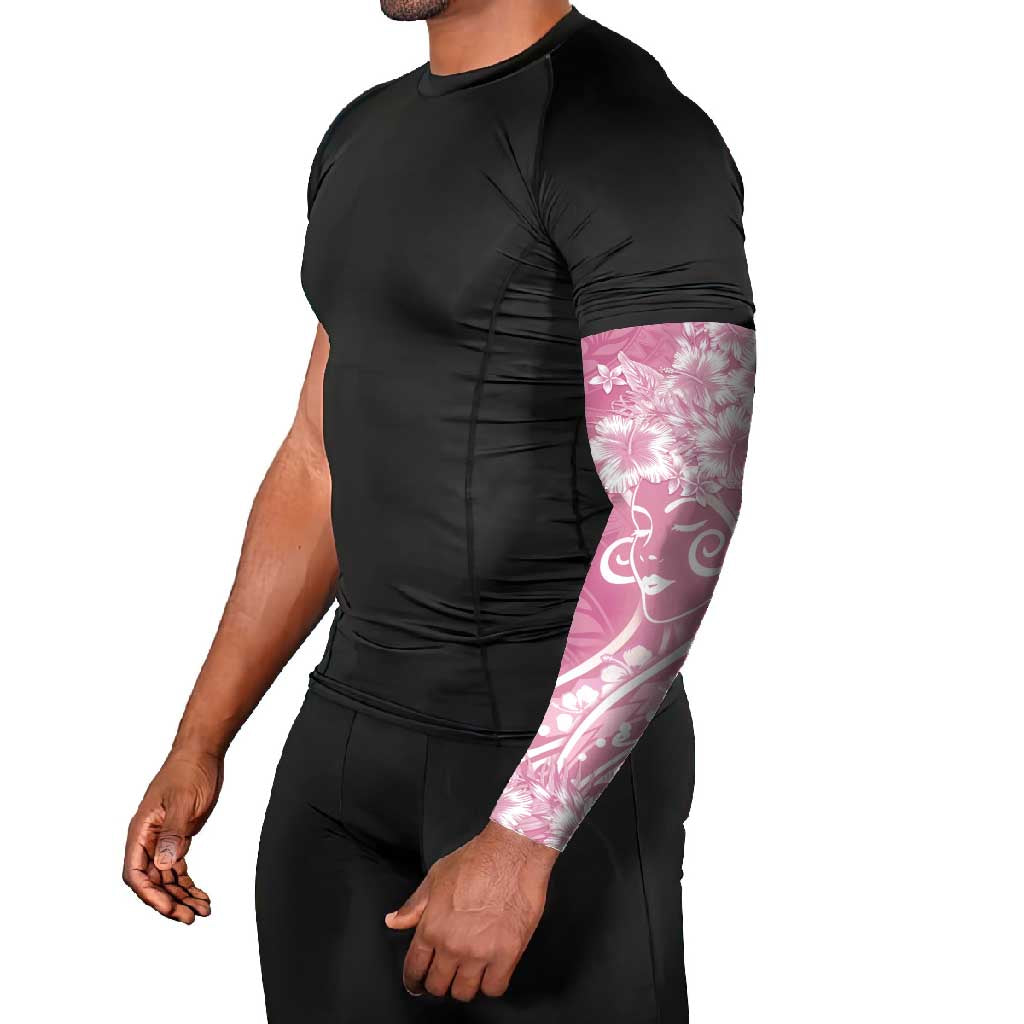 Polynesian Women's Day Arm Sleeves Pink Hibiscus Flowers With Polynesian Pattern LT05 - Polynesian Pride