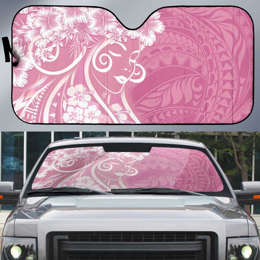 Polynesian Women's Day Auto Sun Shade Pink Hibiscus Flowers With Polynesian Pattern LT05 Pink - Polynesian Pride