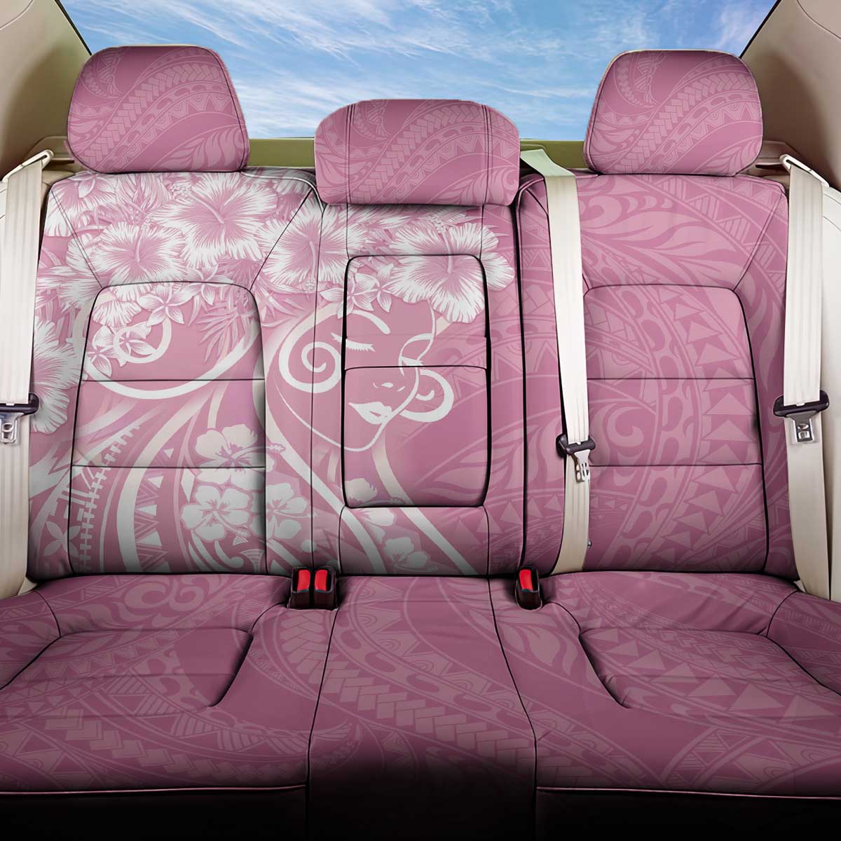 Polynesian Women's Day Back Car Seat Cover Pink Hibiscus Flowers With Polynesian Pattern