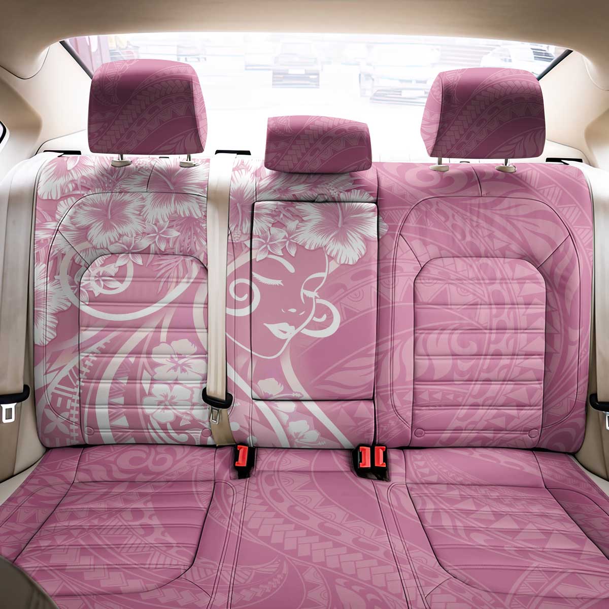 Polynesian Women's Day Back Car Seat Cover Pink Hibiscus Flowers With Polynesian Pattern LT05 - Polynesian Pride