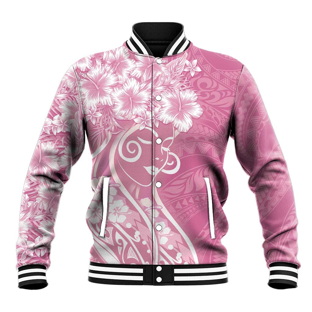 Polynesian Women's Day Baseball Jacket Pink Hibiscus Flowers With Polynesian Pattern LT05 Unisex Pink - Polynesian Pride