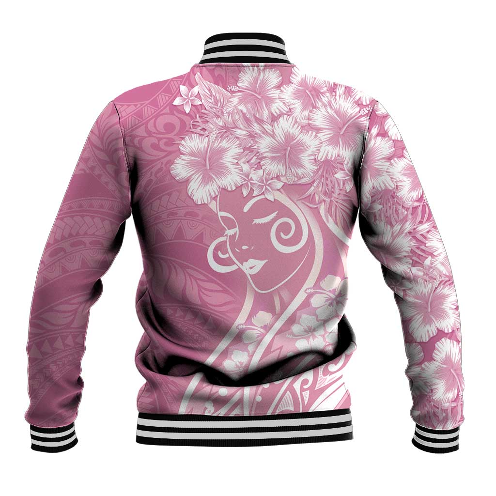 Polynesian Women's Day Baseball Jacket Pink Hibiscus Flowers With Polynesian Pattern LT05 - Polynesian Pride