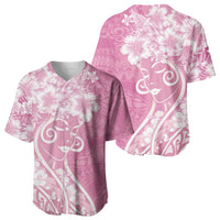 Polynesian Women's Day Baseball Jersey Pink Hibiscus Flowers With Polynesian Pattern LT05 - Polynesian Pride