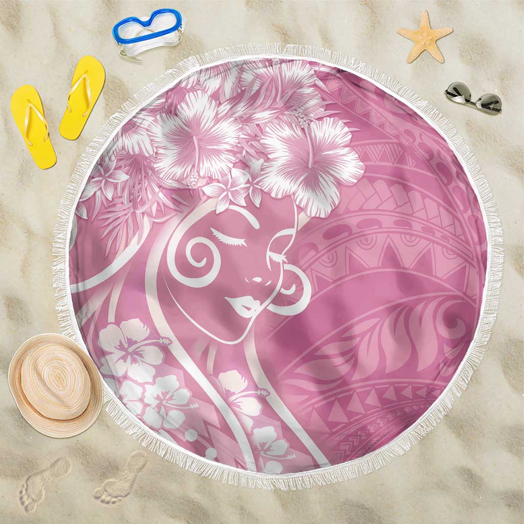 Polynesian Women's Day Beach Blanket Pink Hibiscus Flowers With Polynesian Pattern LT05 One Size 150cm Pink - Polynesian Pride