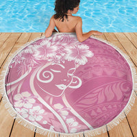 Polynesian Women's Day Beach Blanket Pink Hibiscus Flowers With Polynesian Pattern LT05 - Polynesian Pride