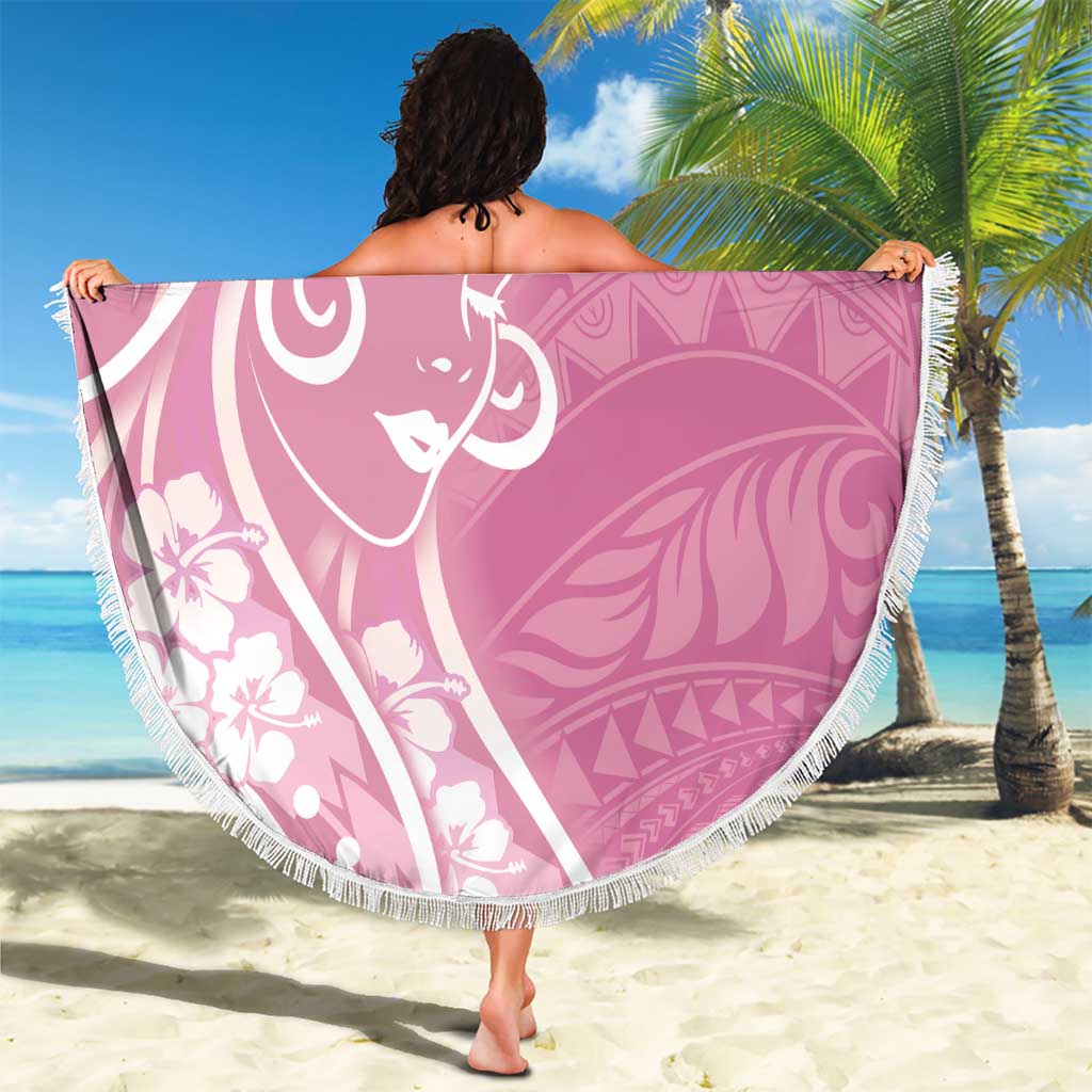 Polynesian Women's Day Beach Blanket Pink Hibiscus Flowers With Polynesian Pattern LT05 - Polynesian Pride
