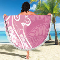 Polynesian Women's Day Beach Blanket Pink Hibiscus Flowers With Polynesian Pattern LT05 - Polynesian Pride