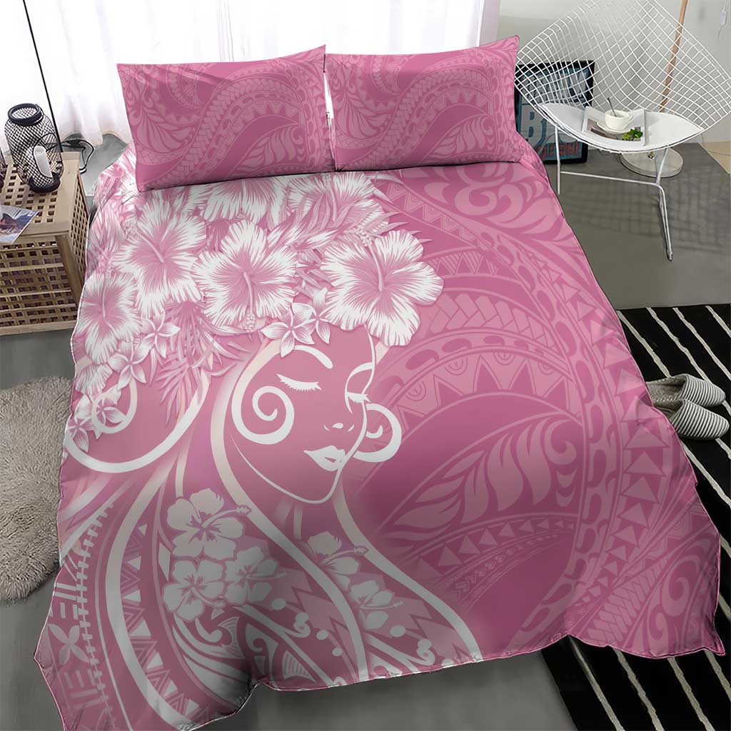 Polynesian Women's Day Bedding Set Pink Hibiscus Flowers With Polynesian Pattern LT05 - Polynesian Pride