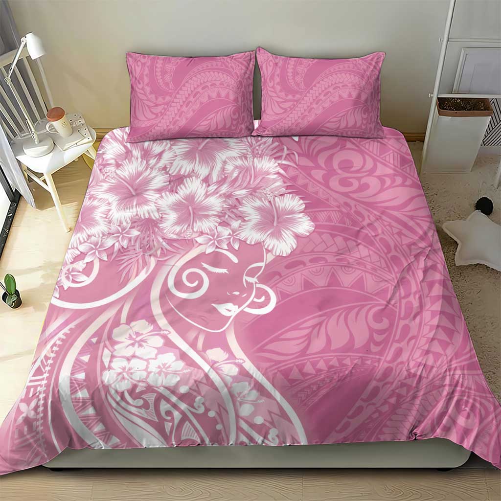 Polynesian Women's Day Bedding Set Pink Hibiscus Flowers With Polynesian Pattern LT05 - Polynesian Pride