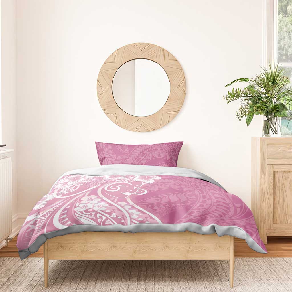 Polynesian Women's Day Bedding Set Pink Hibiscus Flowers With Polynesian Pattern LT05 - Polynesian Pride