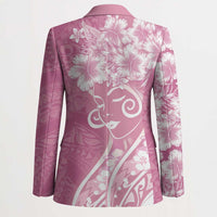 Polynesian Women's Day Blazer Pink Hibiscus Flowers With Polynesian Pattern LT05 - Polynesian Pride