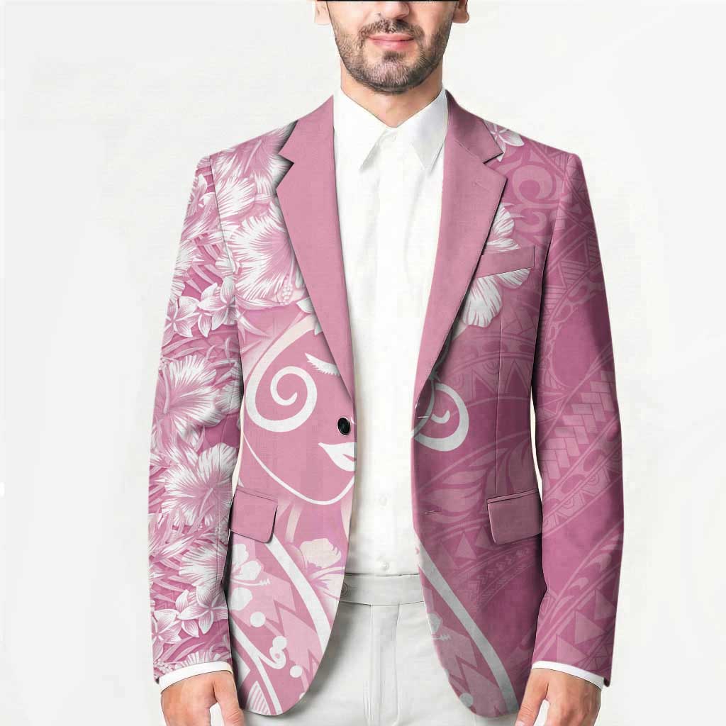Polynesian Women's Day Blazer Pink Hibiscus Flowers With Polynesian Pattern LT05 - Polynesian Pride