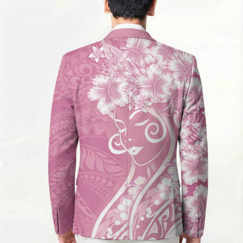 Polynesian Women's Day Blazer Pink Hibiscus Flowers With Polynesian Pattern LT05 - Polynesian Pride